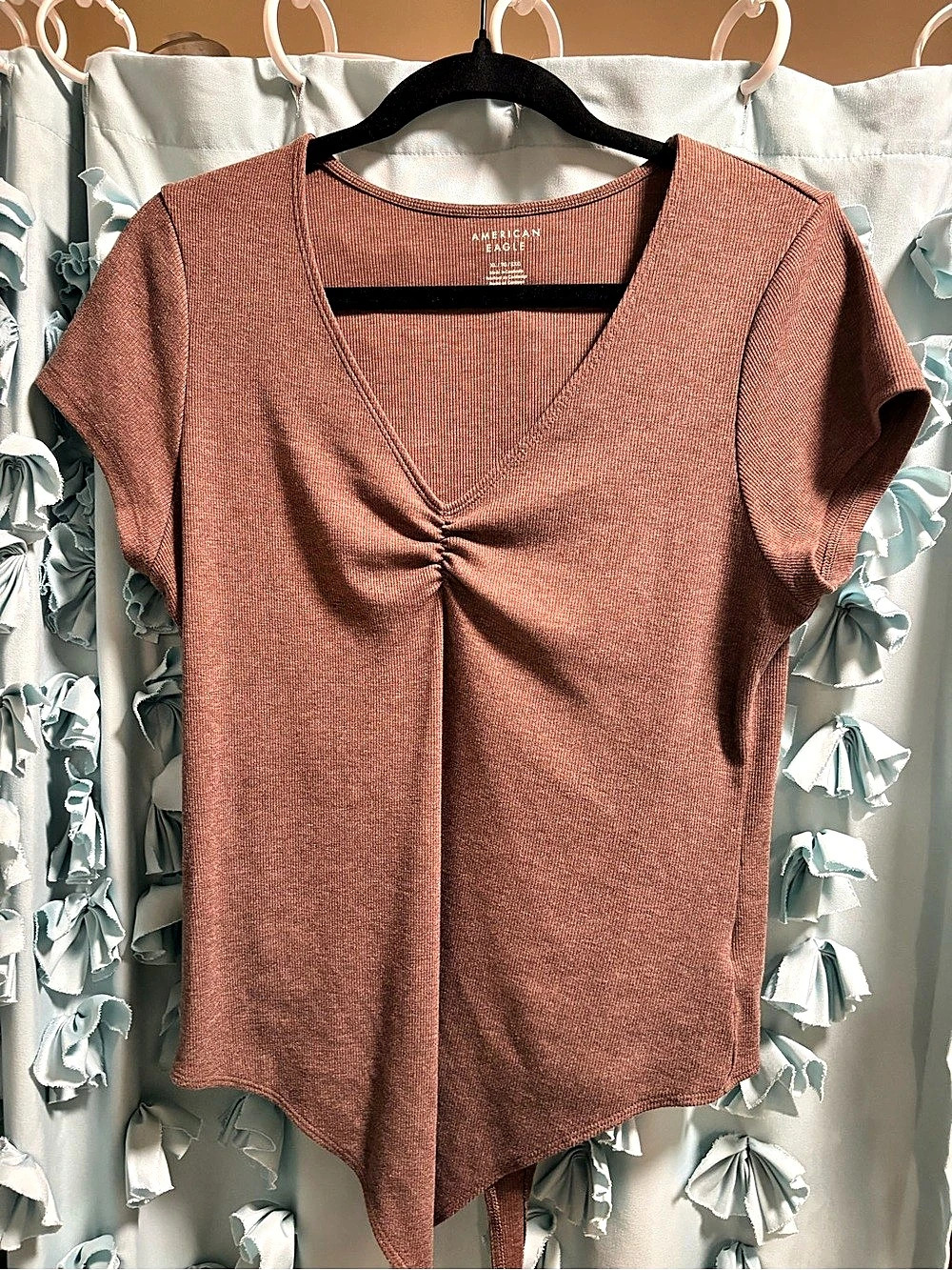 American Eagle Brown Ribbed Short Sleeve Top Size XL NWOT